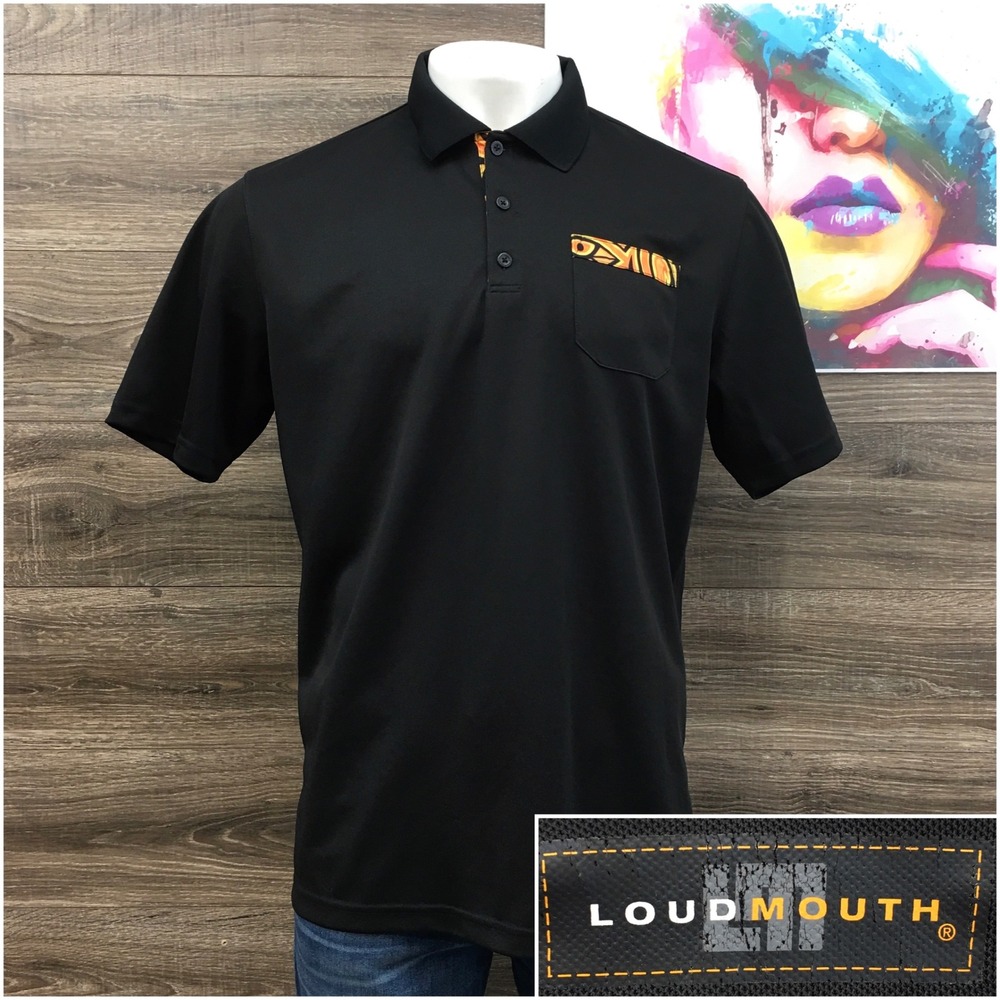 Loudmouth Golf Mens XL Black Short Sleeve Polo Shirt Patterned Pocket Graphic - Picture 1 of 7